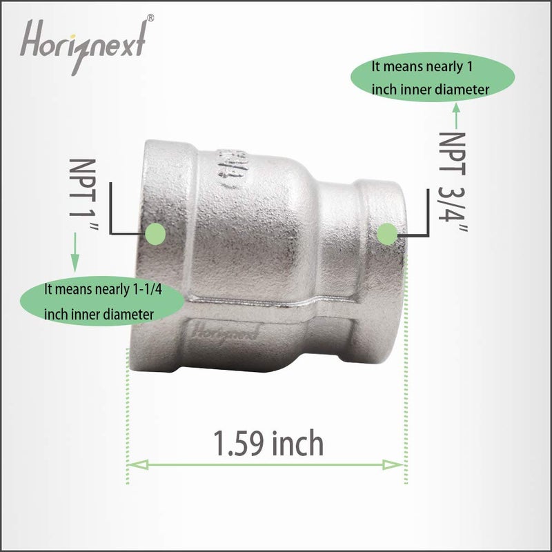 Horiznext NPT 1-3/4 female hose adapter,water pipe reducer fittingï¼Œstainless steel double connector for garden, drain, home, gas, air, fuel, plumbing, machining (2 pcs) - Image 2